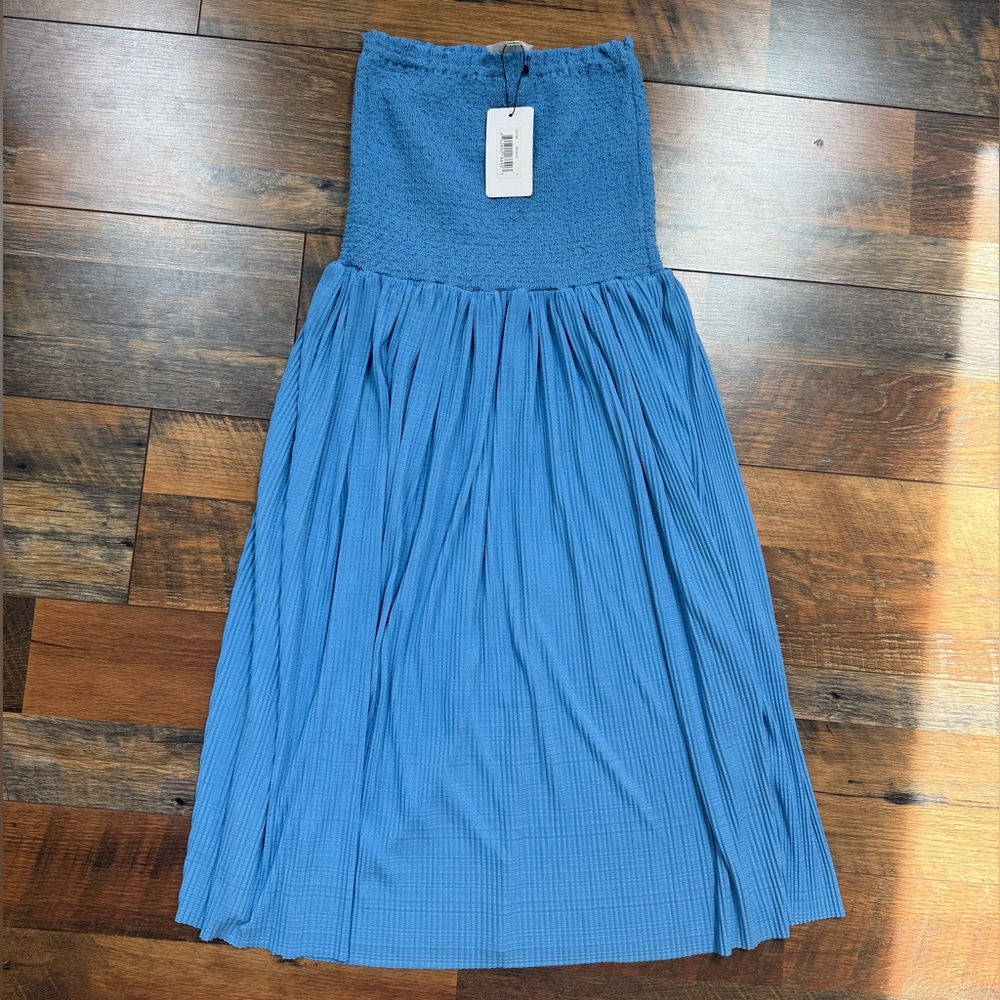 Strapless Blue Midi Dress